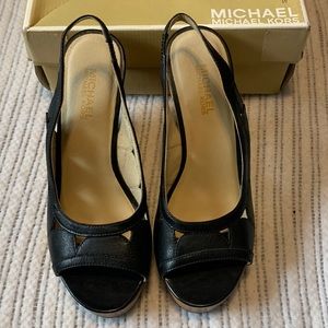 Stunning Black & Wood Wedge Heels. Hardly worn.